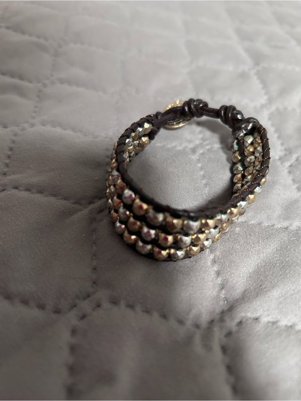 Crystal Beaded Wrap Bracelet - Neutral Gold Accents